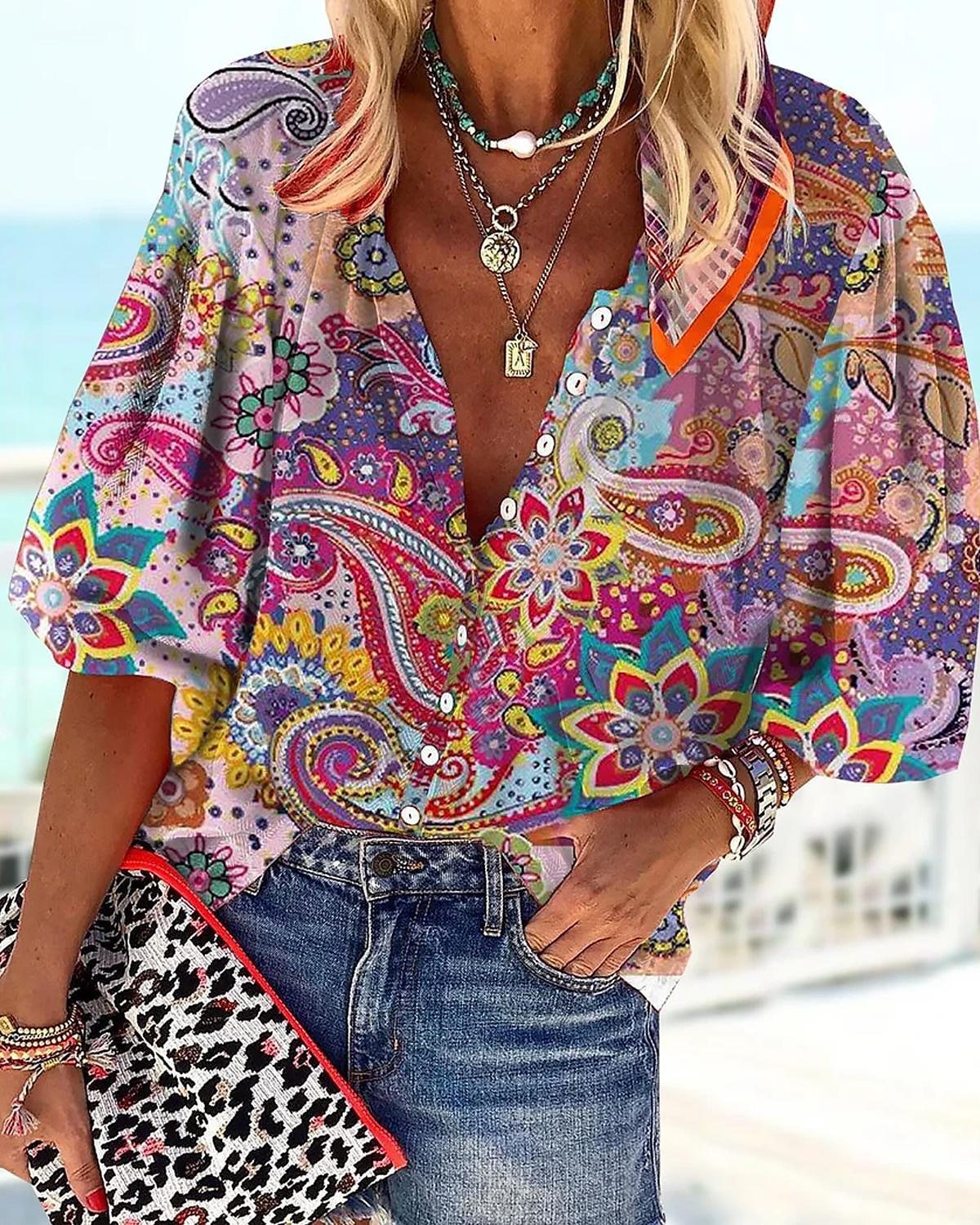 3d Flower Printed Long-Sleeved Top Female