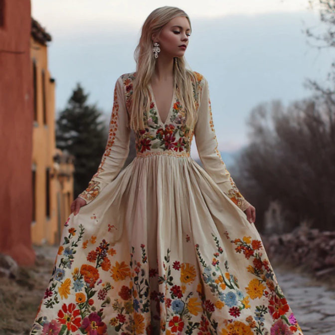 European And American Women's V-Neck Maxi Dress