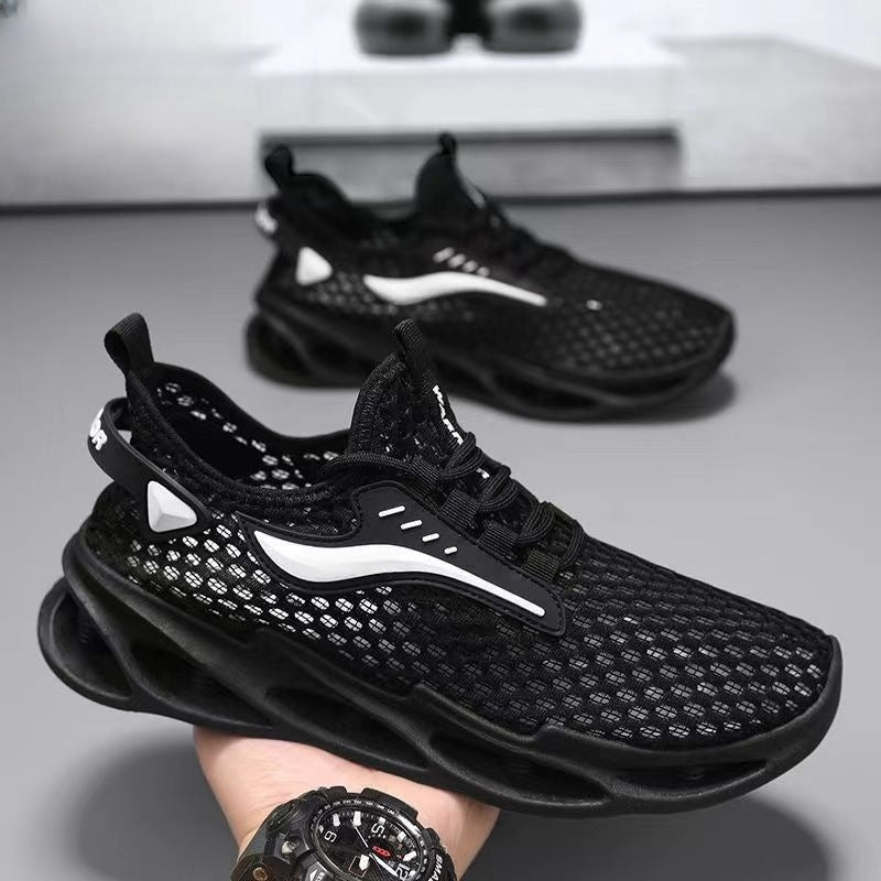 Men's Lace-Up Sneakers Mesh Sports Shoes Fashion Hollow-Sole Low Top Running Shoes