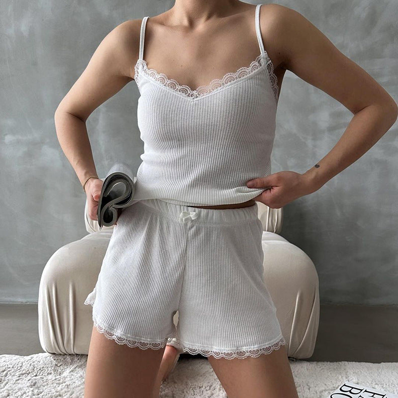 Simple Backless Striped High Waist Shorts Suit Women