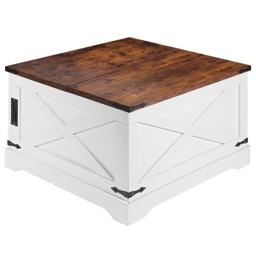 Coffee Table, Multi-functional Lifting Dining Table Coffee Table, Living Room Home Table, Modern Coffee Table 80CM, Vintage White