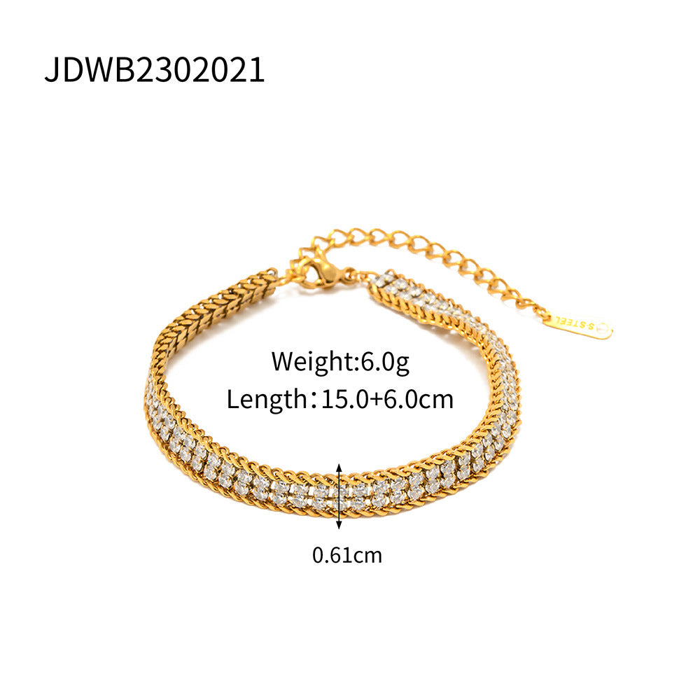 18K Gold Double-Layer White Zircon Bracelet