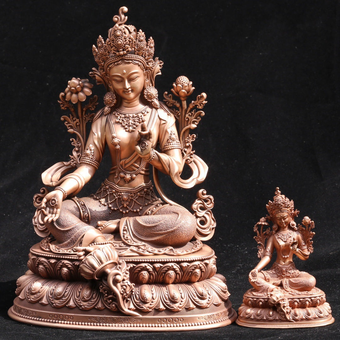 Pure Copper Green Tara Buddha Statue Tibetan Buddha Statue Red Copper Casting Religion Buddha Ornament
