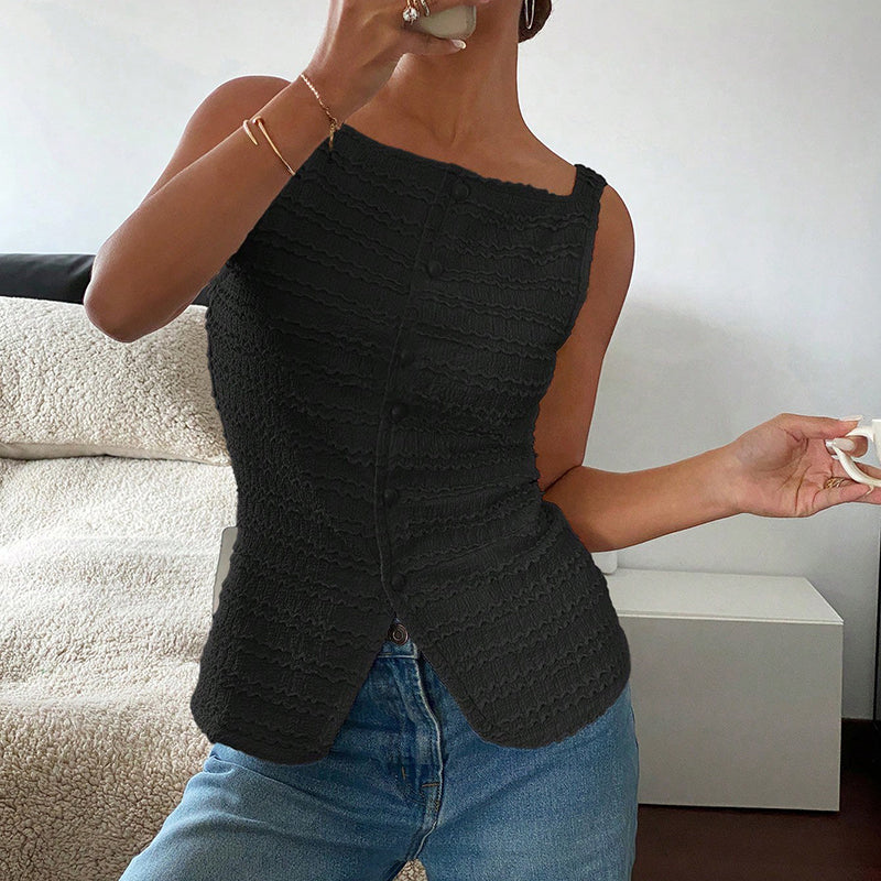 Womens Trendy Square Neck Button Up Vest Top Y2k Going Out Tank Tops