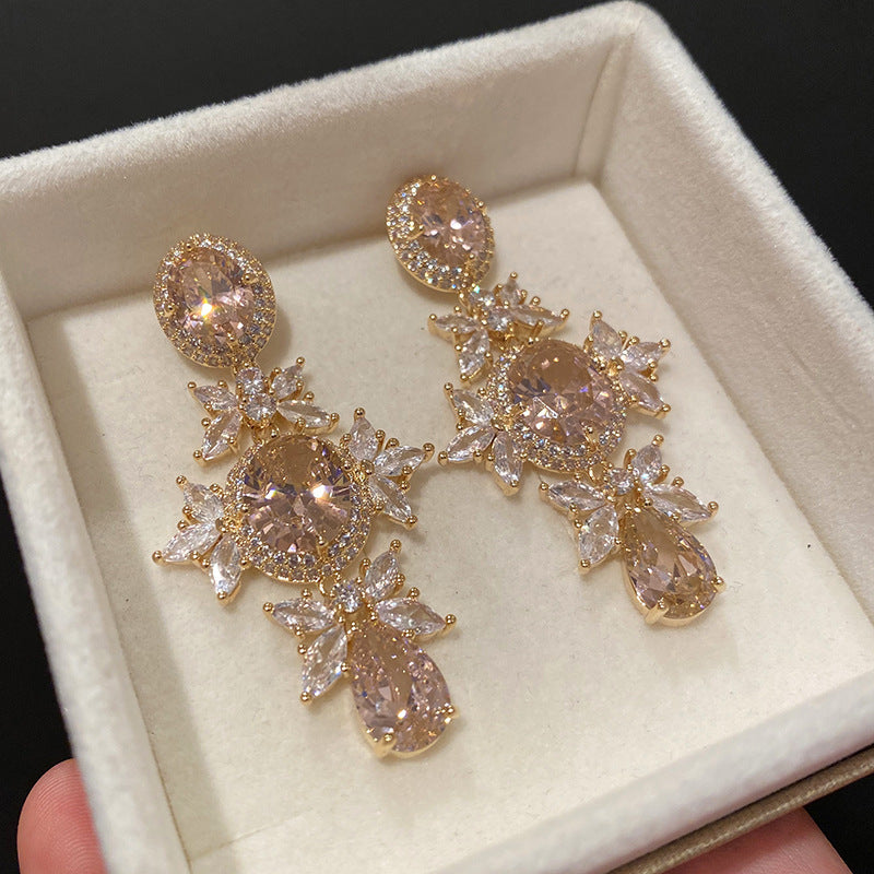 Large Diamond Crystal Flower Earrings Luxurious And Elegant