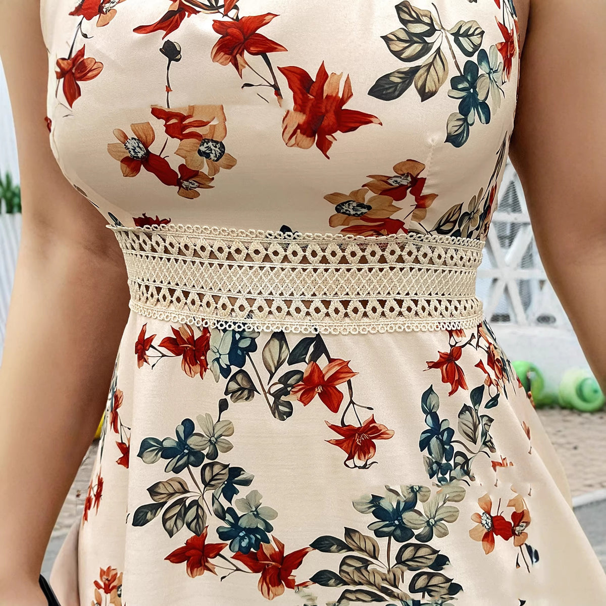 Plus-Size Womens Floral Print Lace Summer Holiday Dress