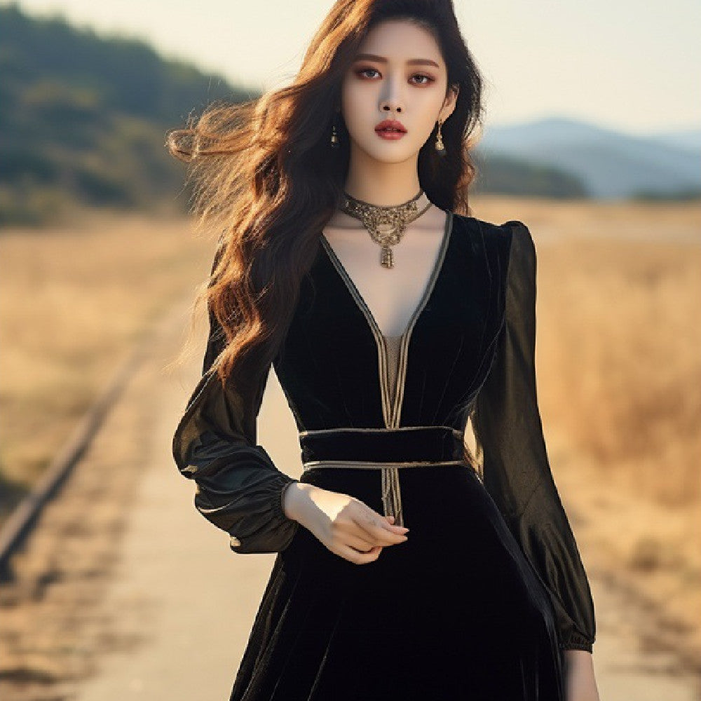 Women's Fashion Vintage Velvet Dress