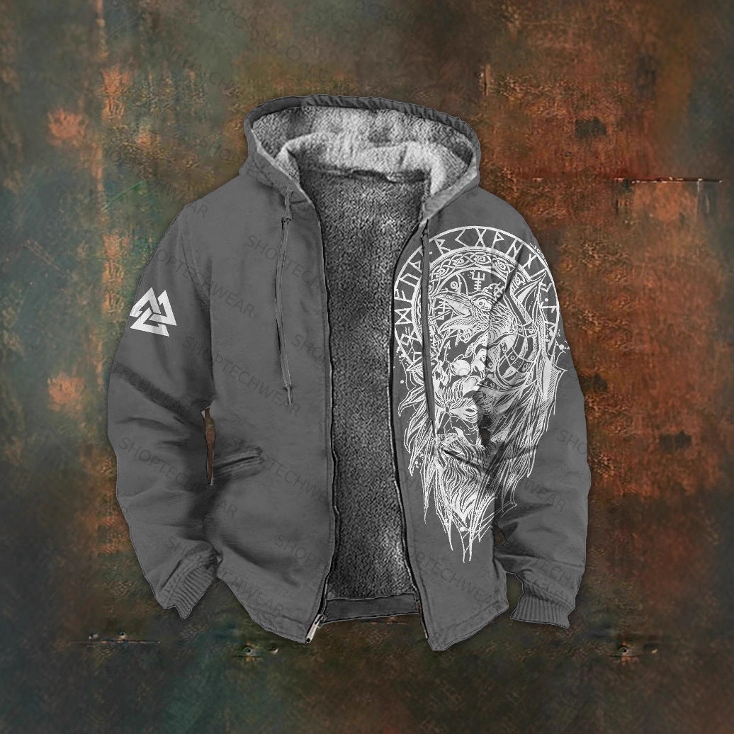 3D Digitalprint Mens Fashion Vintage Hooded Zipup Jacket