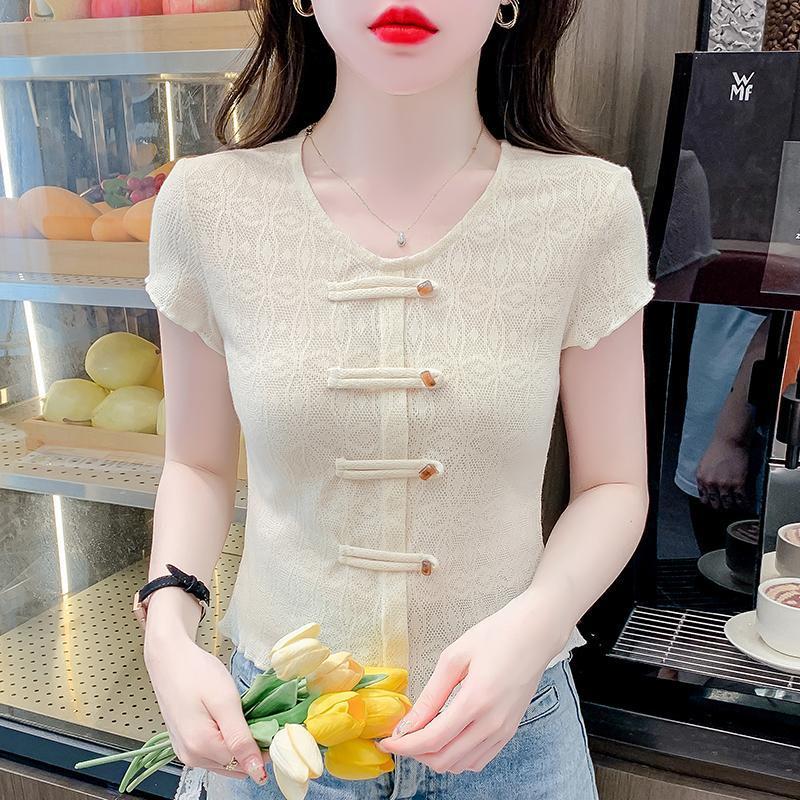 Hollow Out Short Sleeved Chinese Style New Chinese Style Top
