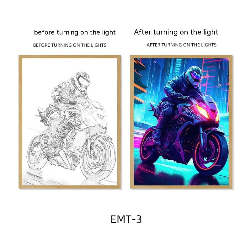 Motorcycle Motor Bike Luminous Paint Bedroom Bedside Hotel Decoration Painting