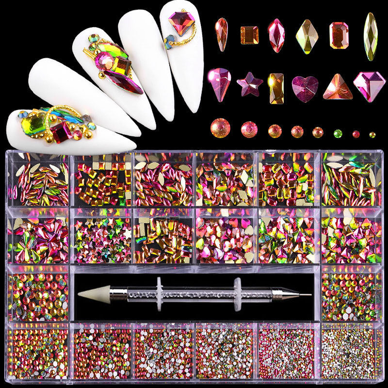 Boxed 21 Grid Nail Rhinestone Flat Glass Rhinestone