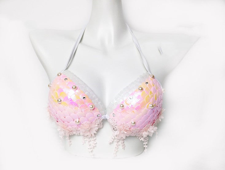 Mermaid Sequined Shell Bikini Top Bra