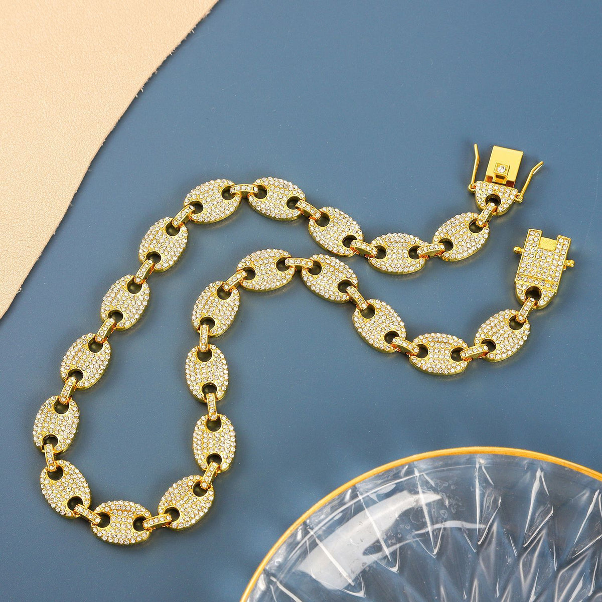 European And American Hip Hop Full Diamond Coffee Bean Necklace