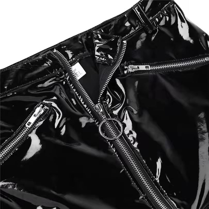 High-Gloss PVC Patent Leather Sexy  Skirt