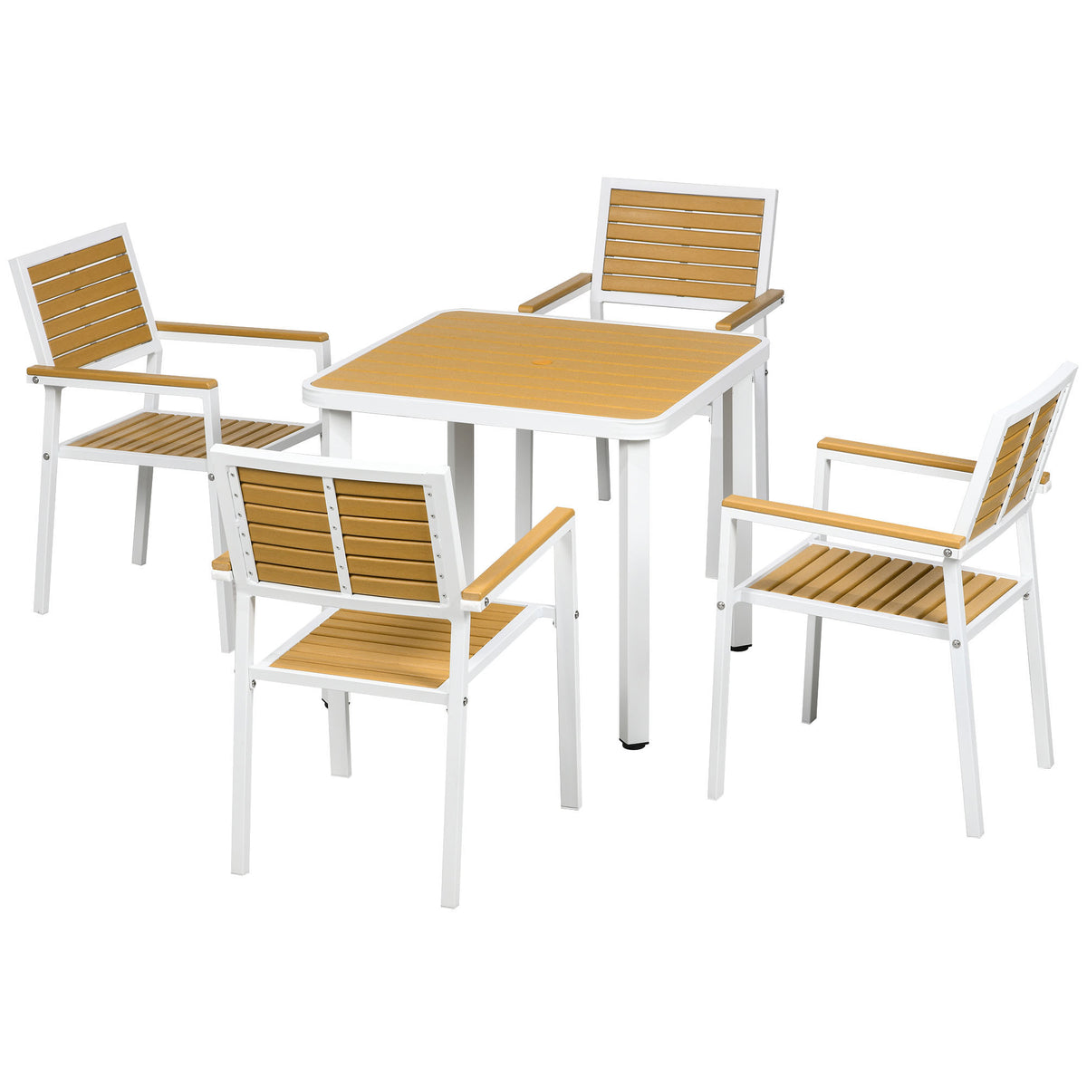 5pc Patio Table and Chairs Set, Aluminum Patio Dining Set w/ HDPE Materials, Umbrella Hole, Yellow