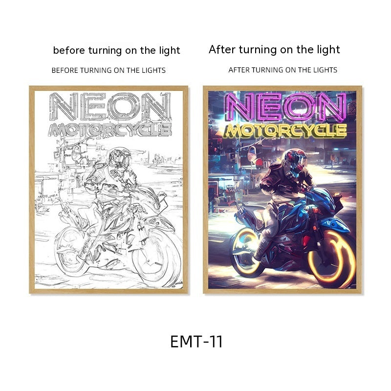 Motorcycle Motor Bike Luminous Paint Bedroom Bedside Hotel Decoration Painting