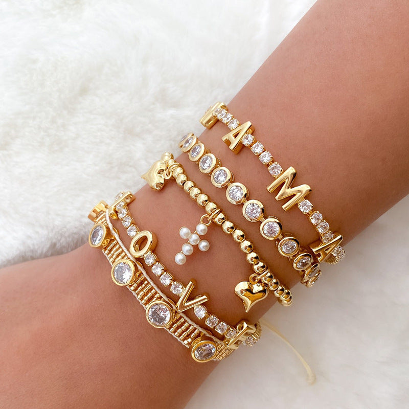 Heart Cross Zircon Bead Bracelet