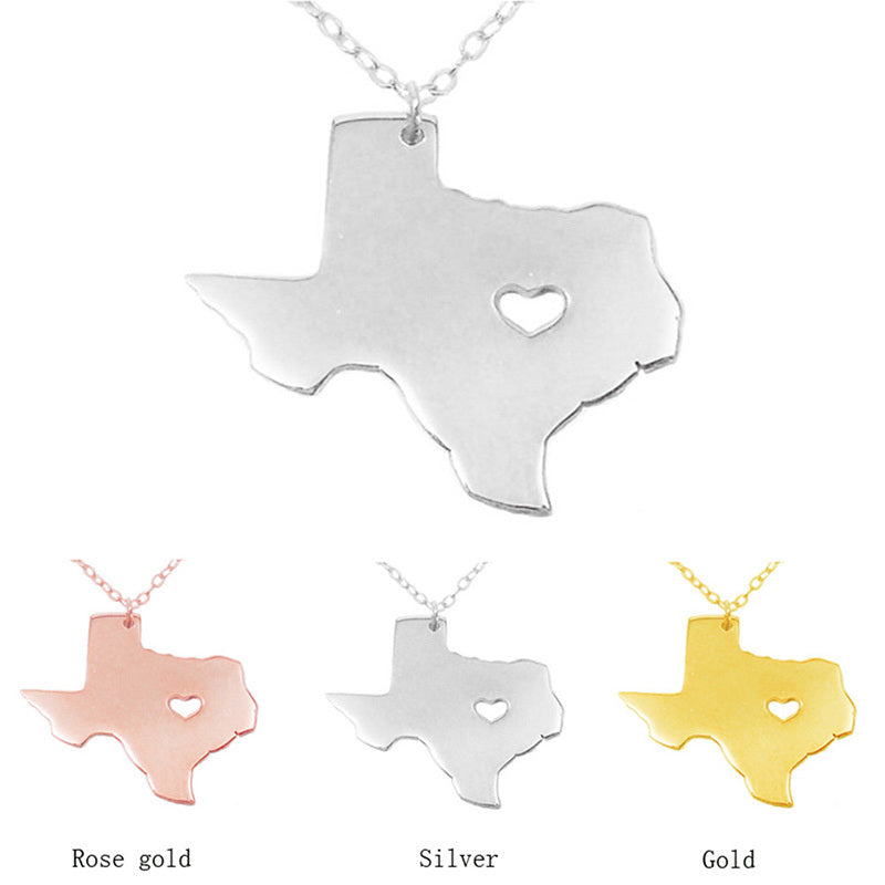United States of America Texas State Map Stainless Steel Necklace