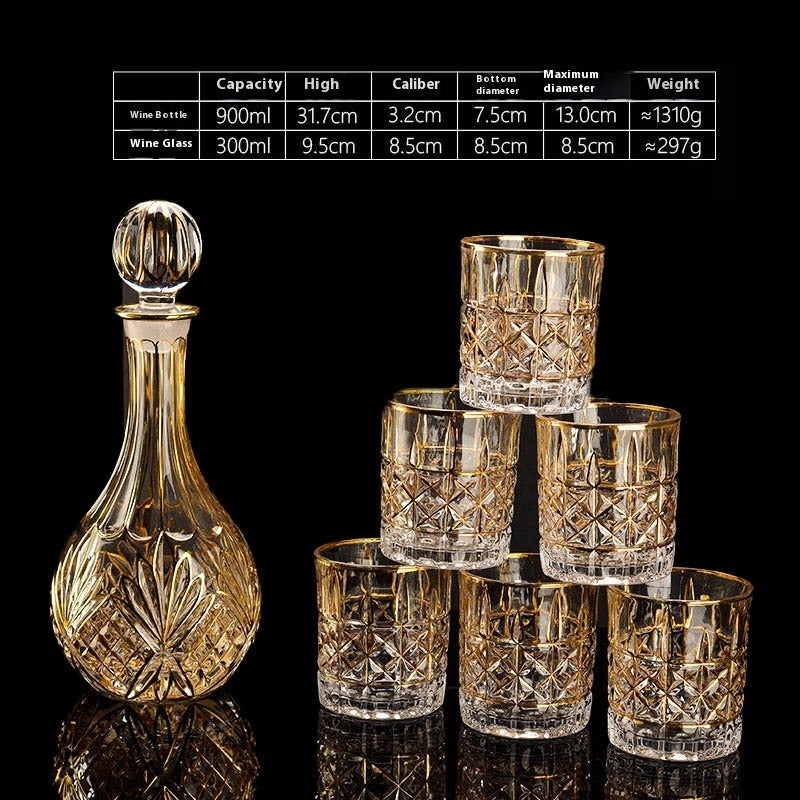 Luxury Gold Whiskey Shot Glass Wine Bottle Stainless Steel Rotating Cup Holder Gift Set Crystal Glass Wine Glass
