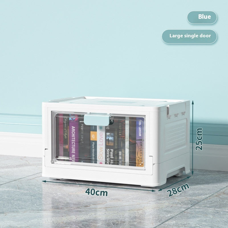 Folding Storage Box Transparent Side Double-Door Storage Cabinet with Wheels