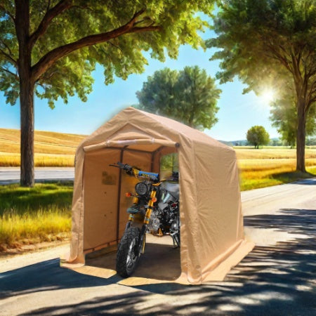 7x12ft Outdoor Portable Gazebo Storage Shelter Shed With 2 Roll Up Zipper Doors & Vents Carport For Motorcycle Waterproof And UV Resistant Anti-Snow Portable Garage Kit Tent, Sand