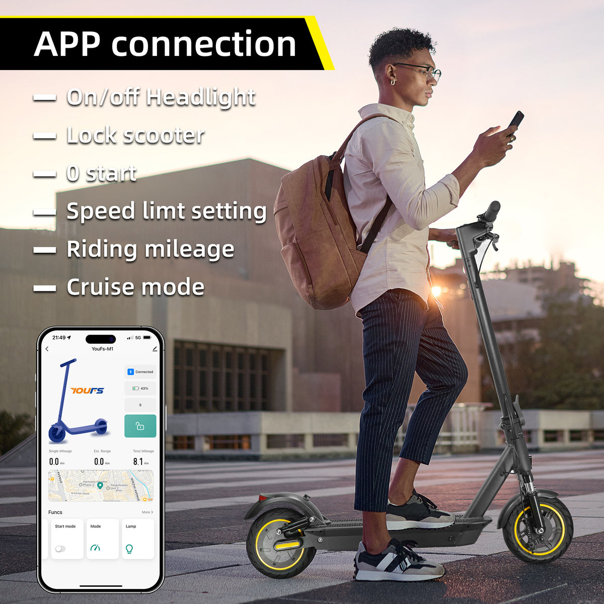 W4MAX 10 Inch Electric Scooter With App Function, With Mobile Phone Holder And Anti-Theft Protection, Foldable E Scooter, Maximum Load 130 Kg