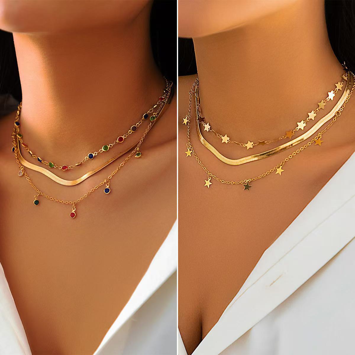 Euro-American Cross-Border Jewelry Niche Bold Girl Feng Shui Crystal Star-Shaped Clavicle Necklace