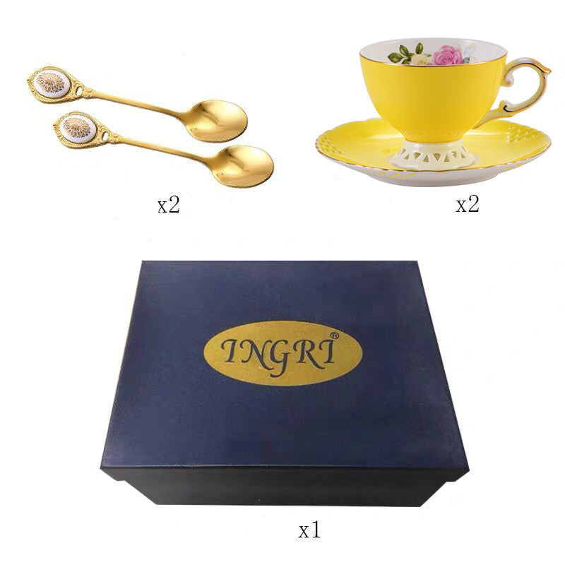 Coffee Cup And Saucer Set Ceramic Light Luxury Bone China Flower Tea Cup And Tray