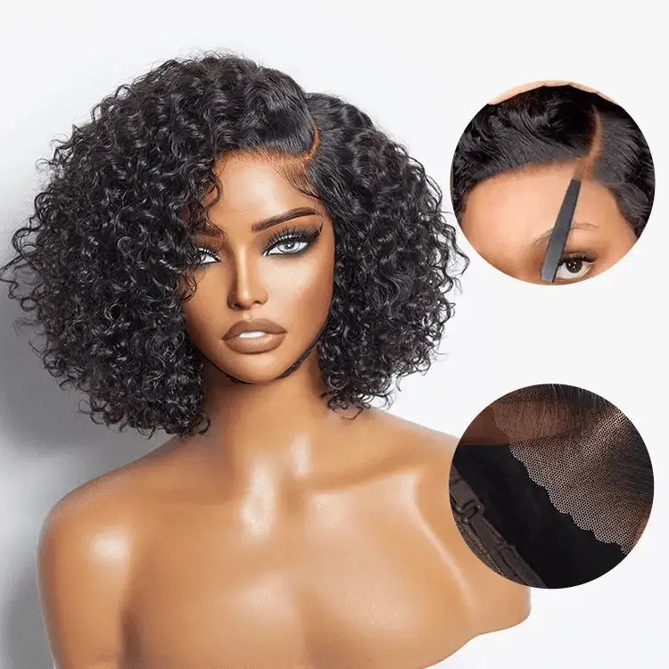 Wig Fashionable Synthetic Cap Brown Side-Parted Short Curly Hair African Curls