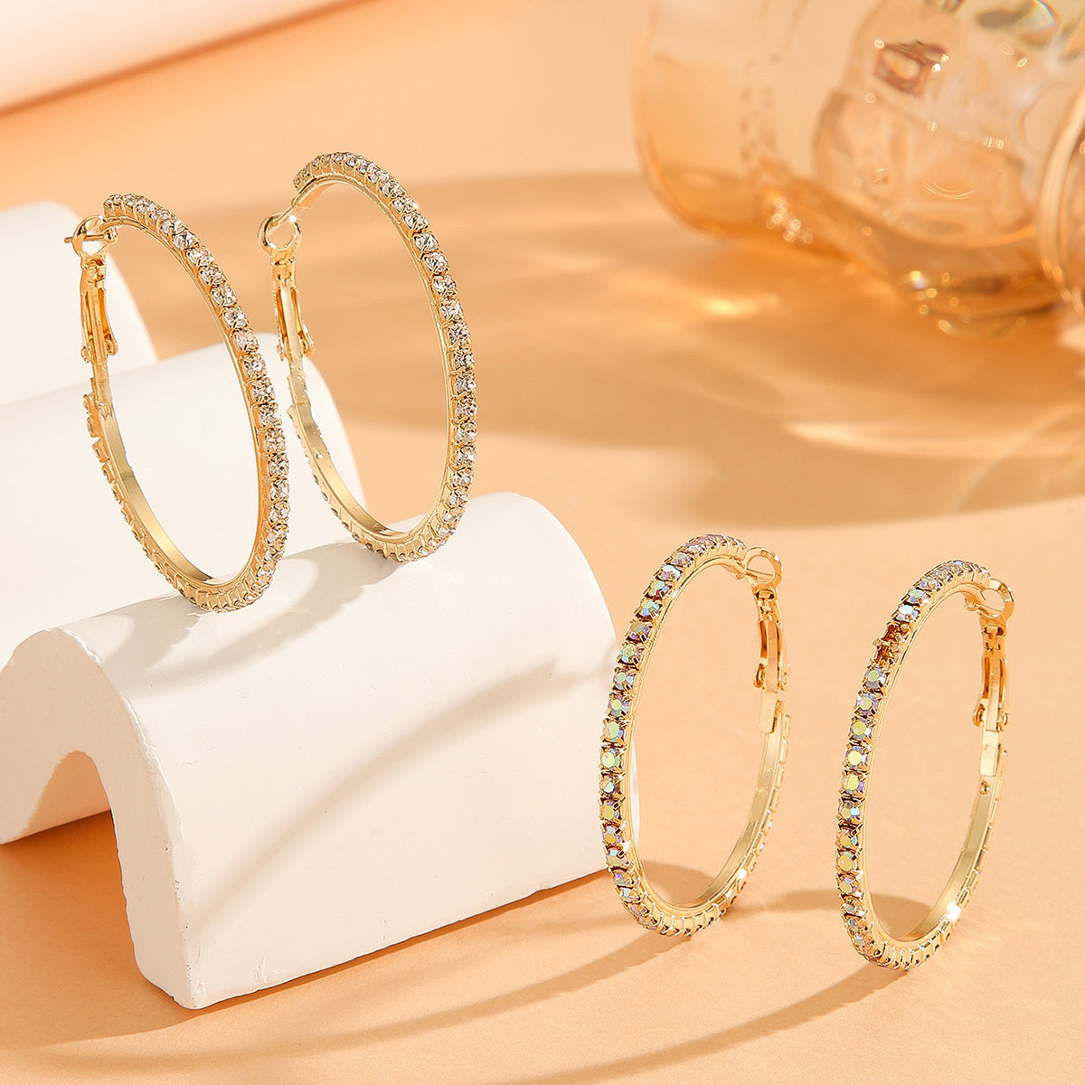 1 Pair European And American Zircon Inlaid Princess Style Large Earrings For Women, Worn At Daily Parties, Wedding Jewelry, Birthday Gifts