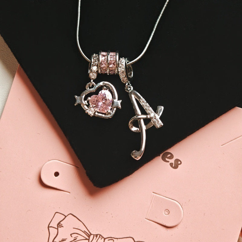 Wish Loving Heart Zircon English Letter Necklace