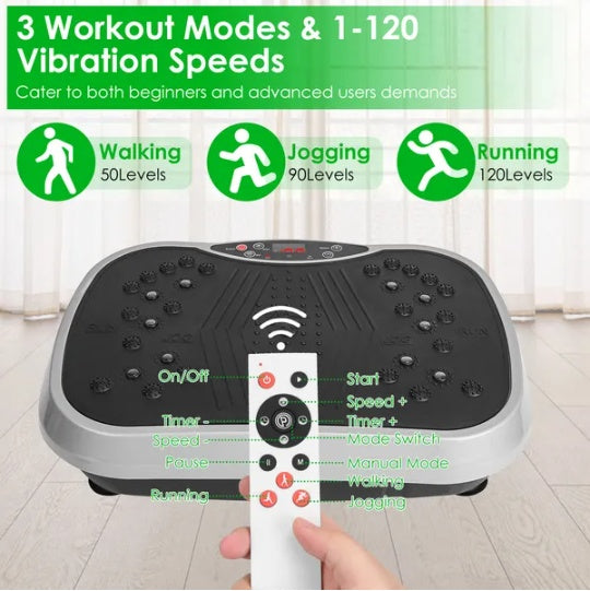 Vibration Plate Exercise Machine With Resistant Bands Remote Control Whole Body Vibration Platform Workout Equipment Home Fitness Training Equipment For Weight Loss Fat Burner