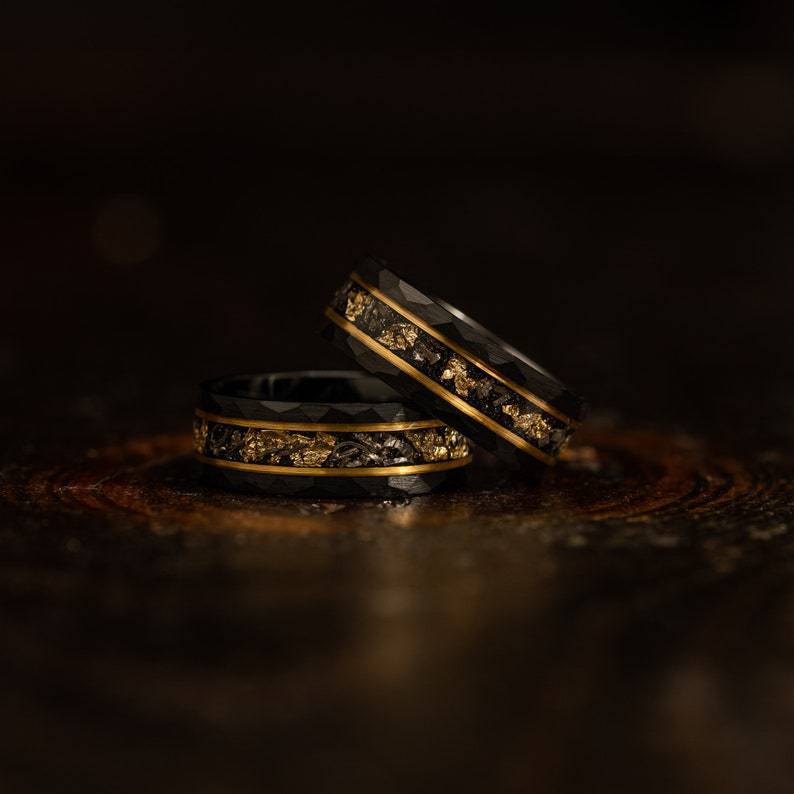 8mm Tungsten Steel Flat Hammer Pattern Electric Black Ring