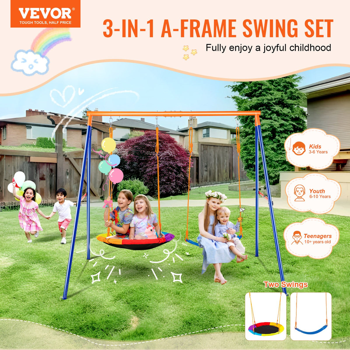 Swing Sets For Backyard 1 Saucer 1 Belt Swing Seat A-Frame Metal Stand
