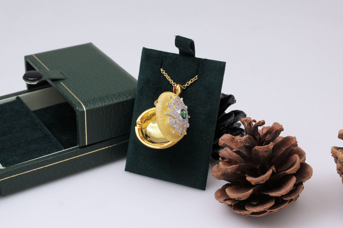925 Silver Green Gold Snowflake Photo Clip Necklace