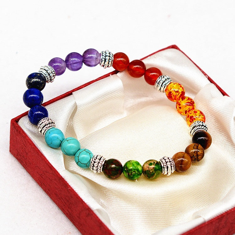 Natural Stone Colorful Chakra Energy Yoga Bracelet