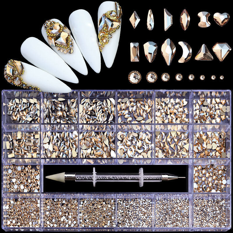 Boxed 21 Grid Nail Rhinestone Flat Glass Rhinestone
