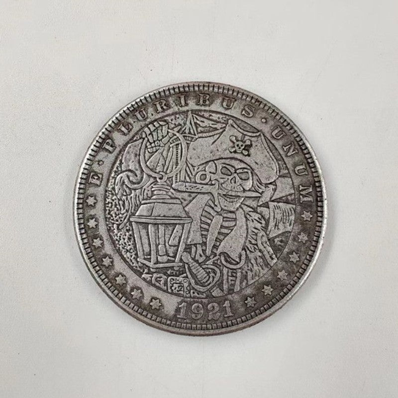 Blowable Silver Dollar Bald Skull Commemorative Coin
