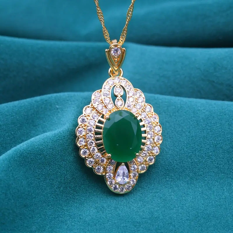Geometric Design Heavy Industry Over Zircon-inlaid Pendant Necklace