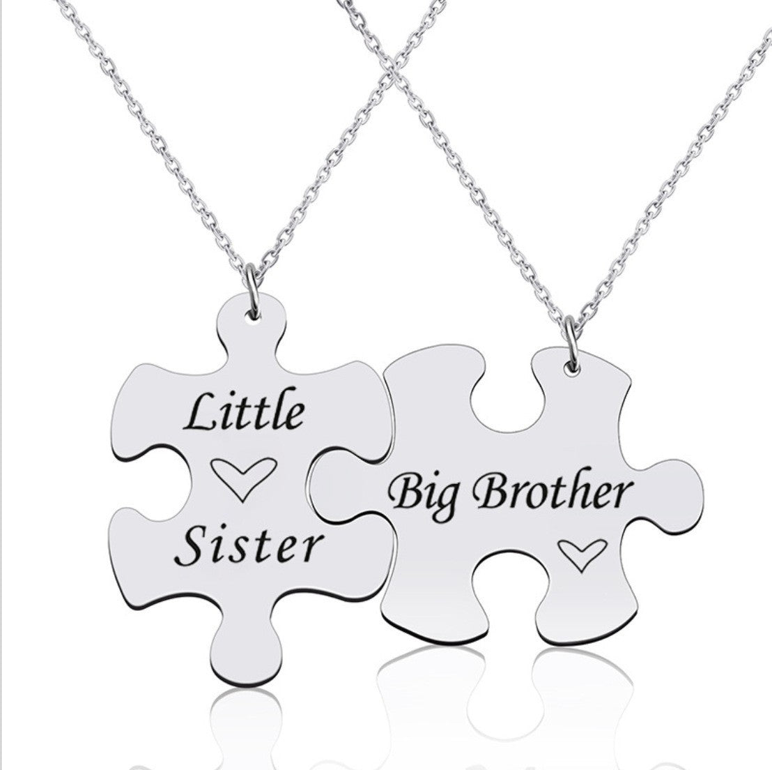 Stainless Steel Puzzle Keychain Big Brother Little Sister