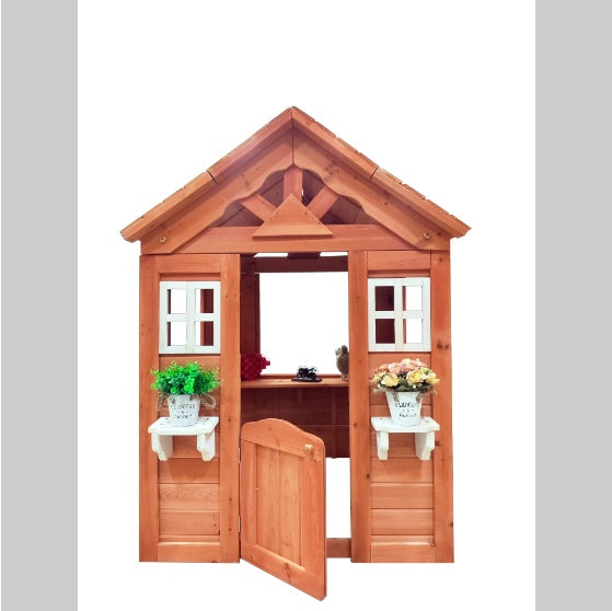 All-Wood Children's Playhouse With 2 Windows And Pot Stands