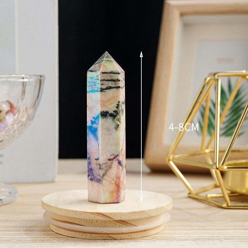 Natural Crystal Electroplated Zebra Stone Hexagonal Prism