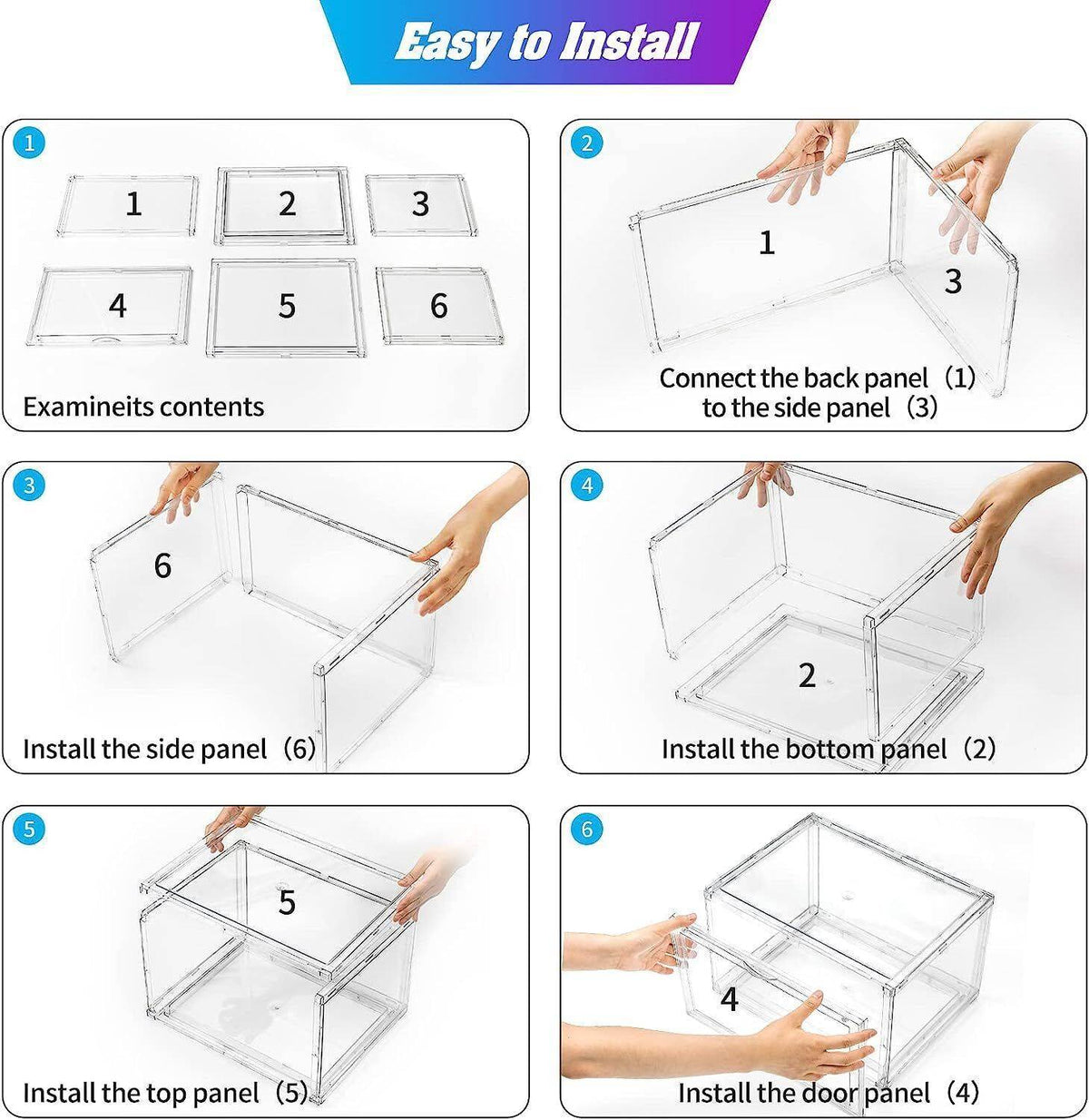 1-5x Shoe Box Storage Case Clear Boxes Foldable Stackable Transparent Organizer
