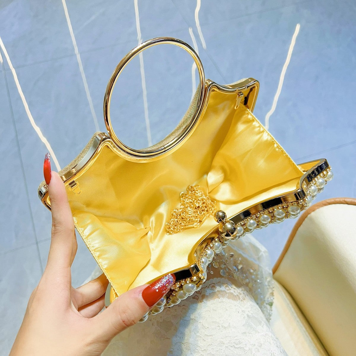 Crossbody Handbag Pearl Classic Style Diamond Elegant Shoulder Bag Bag