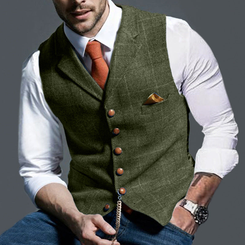Casual Lapel Plaid Slim Fit Men's Vest Vest