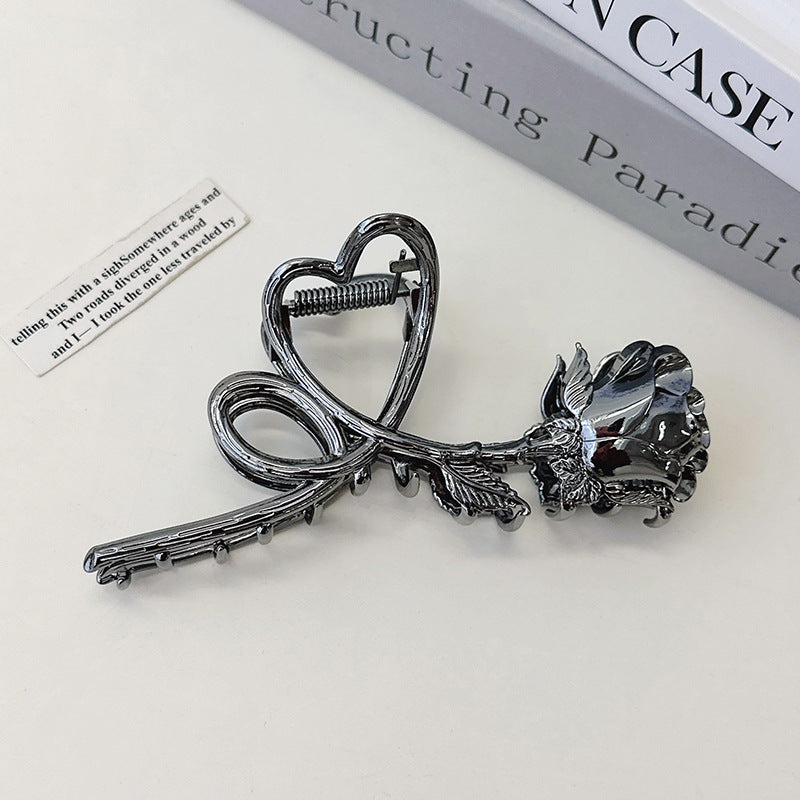 Metal Rose Flower Hair Clip Back Head Hair Ornaments