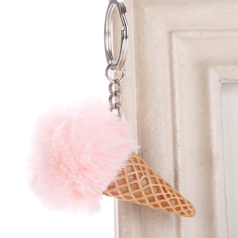 Acrylic Ice Cream Key Chain Ice Cream Fur Ball Key Chain Imitating Fur Ball Donut Car Key Chain Pendant