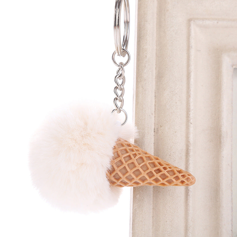 Acrylic Ice Cream Key Chain Ice Cream Fur Ball Key Chain Imitating Fur Ball Donut Car Key Chain Pendant