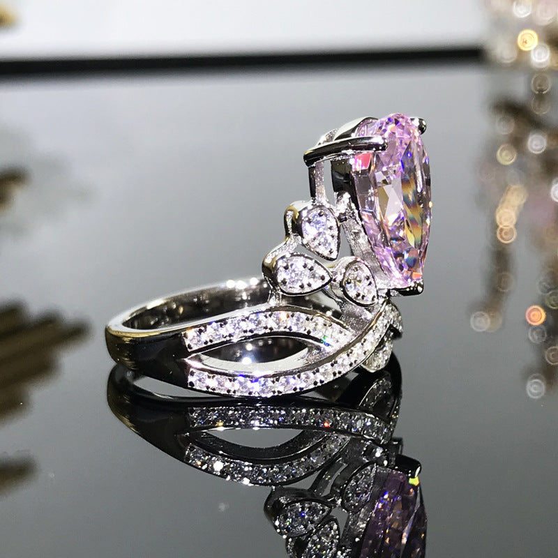 Sterling Silver Ins Vintage Royal Princess Water Drop Ring