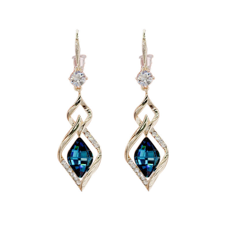 Geometric Diamond Crystal Temperament Long Style Diamond Fashion Mesh Red Earrings